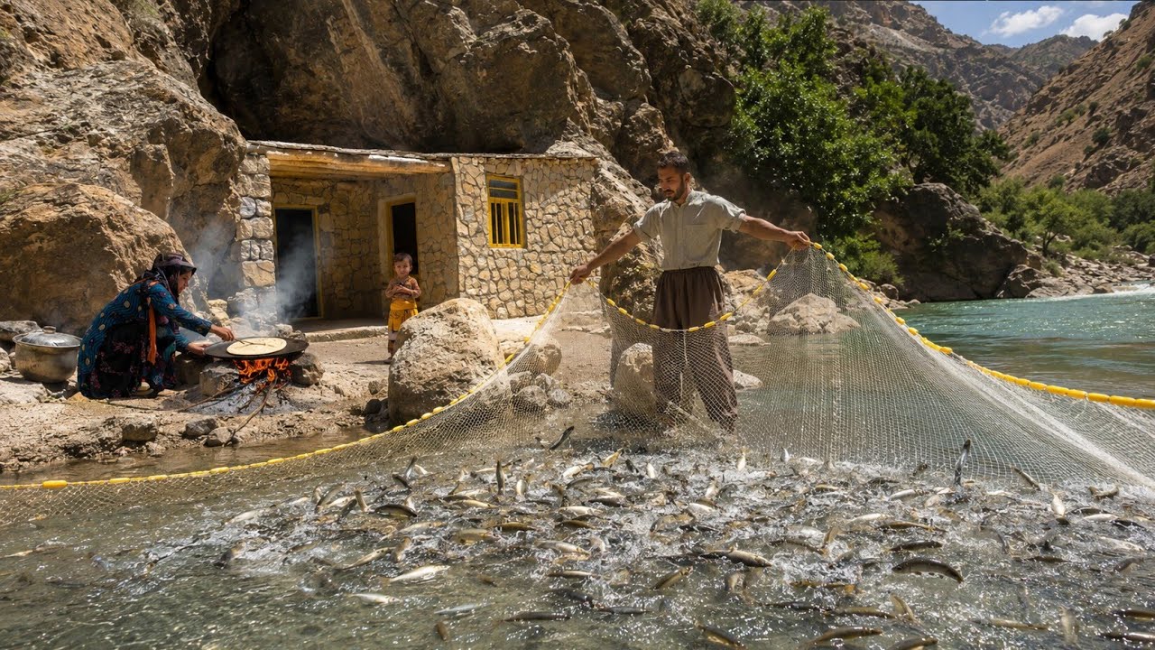 Top fishing in the roaring Khersan River, by nomadic people
