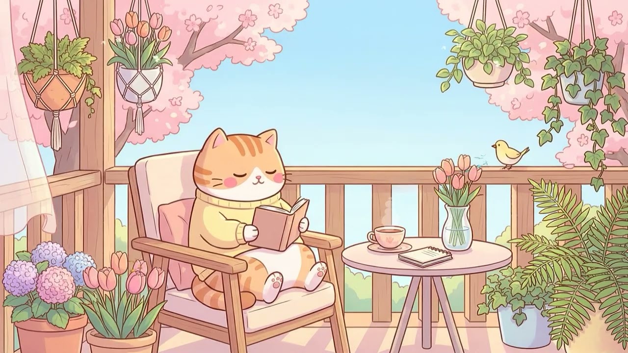 Pusheen’s Pink Spring Study 🌸🎀 Cozy Lofi for Homework & Chill ✏️☕ Soft Study Music