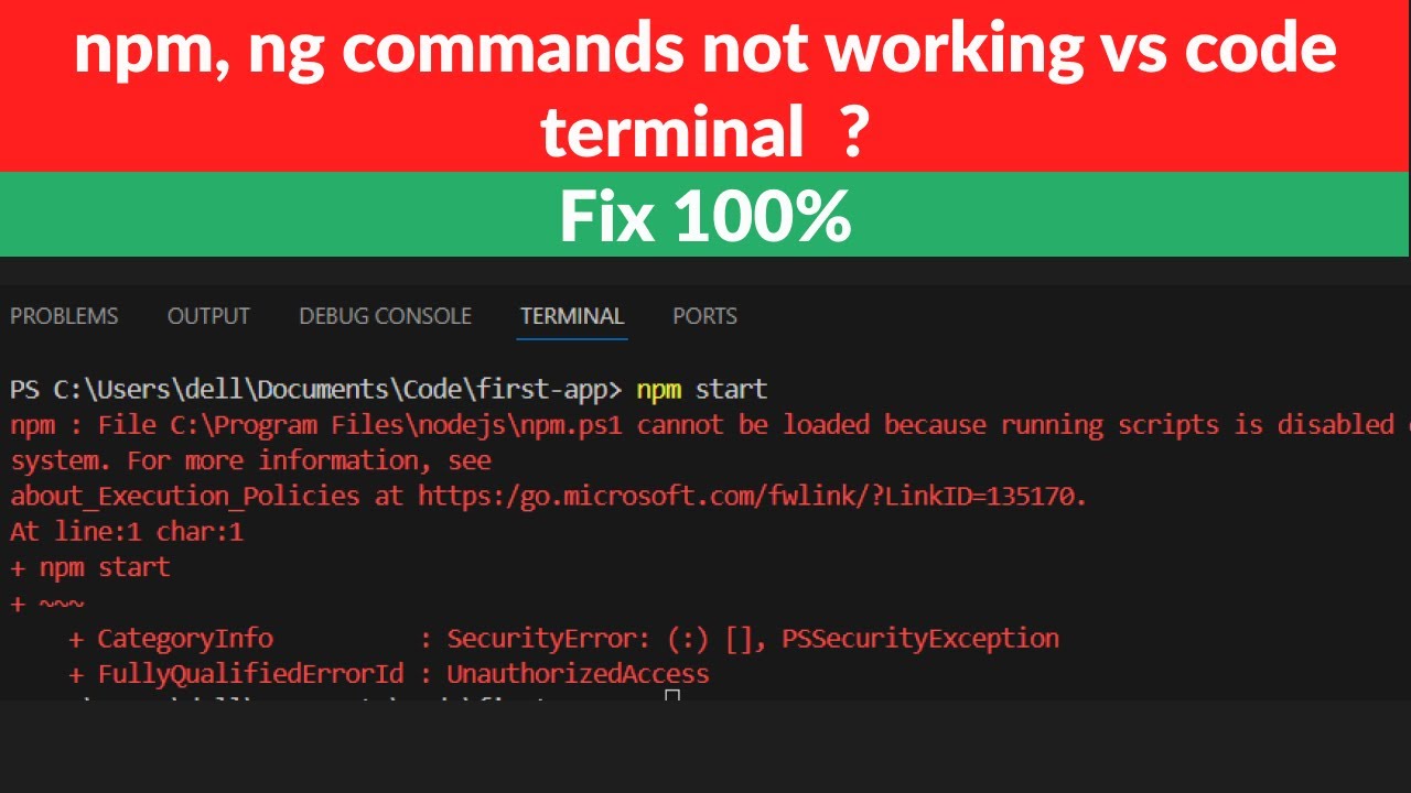 Как исправить проблему с терминалом VScode? Команды ng, npm не работают?
