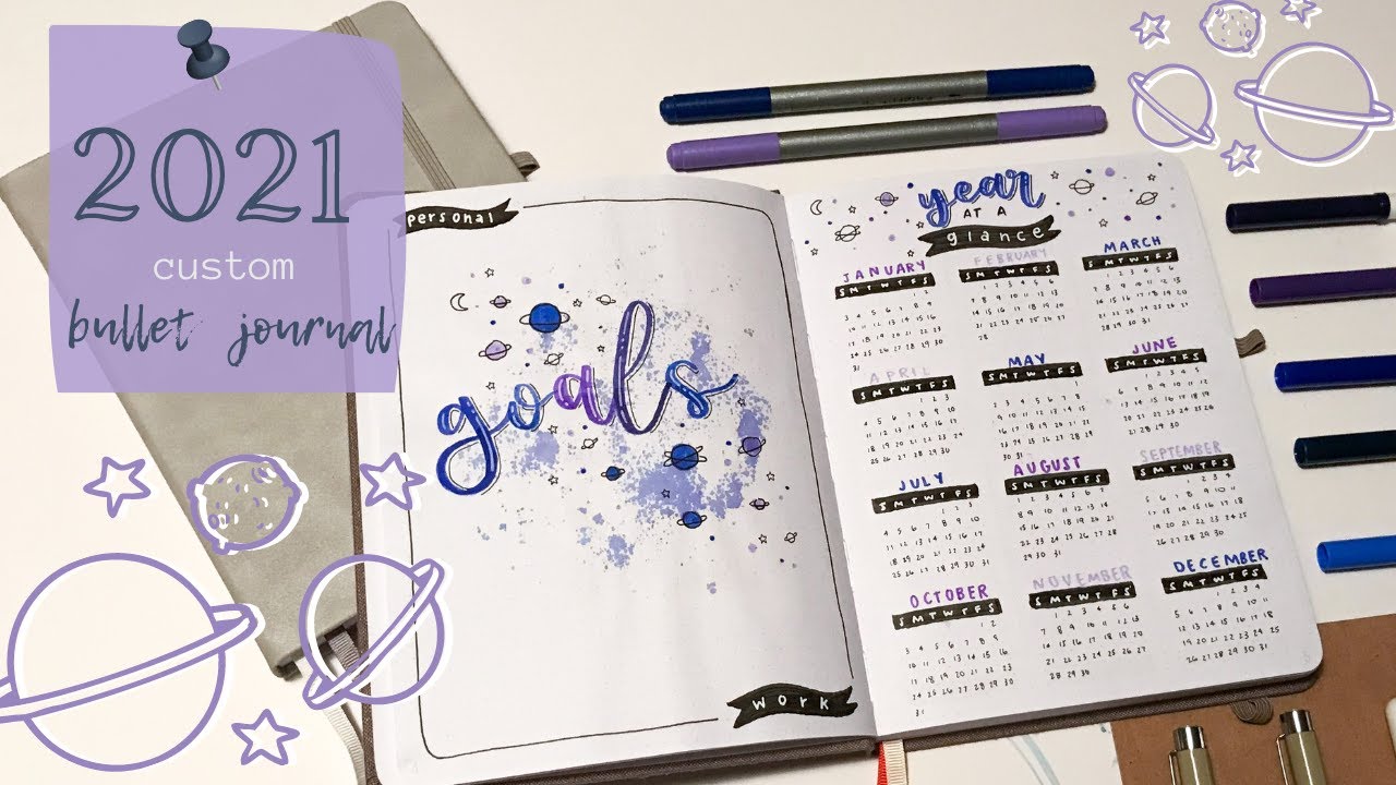 НАСТРОЙКА БУЛЛЕТ-ЖУРНАЛА 2021 | Макет Bullet Journal 2021 в стиле Galaxy | Пользовательский Bulle...