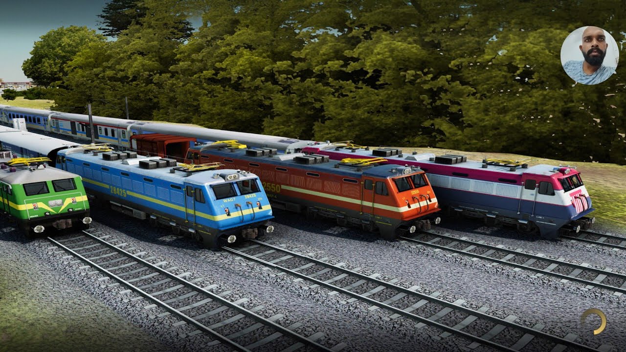 7 Realistic Trains Run At Bumpy Curves Railroad Tracks | high graphics train video indian railways