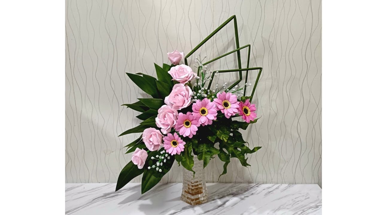 E417 Rangkaian bunga rose pink & gerbera pink