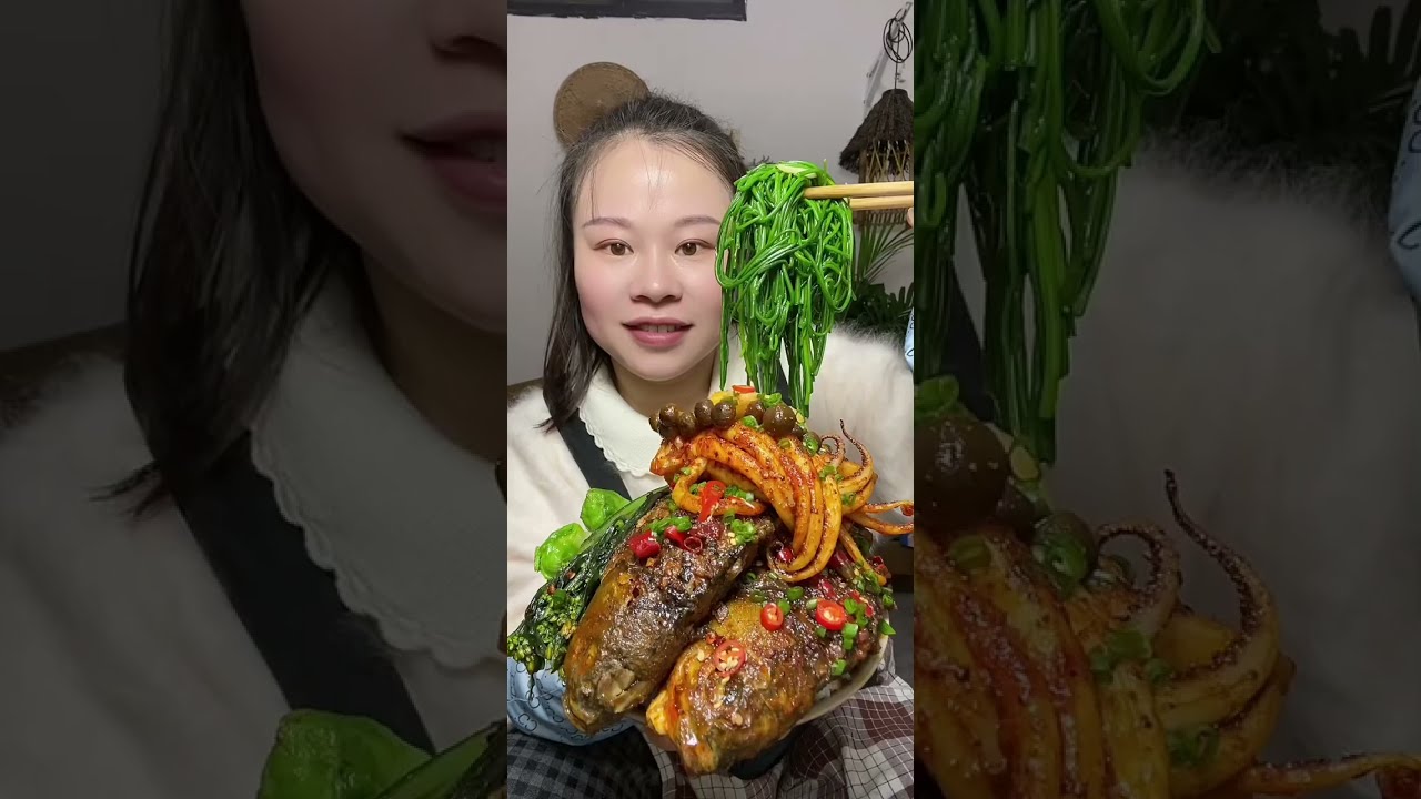 Susu Yummy Spicy Food Mukbang | Crunchy Fried Big Fish 🐟🌶️ Eat Spicy Seafood Mukbang With Vegetables