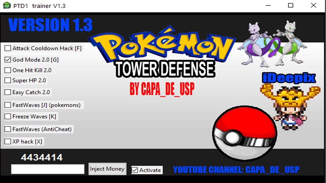 PTD1 - Pokemon Tower Defense 1 -Trainer hack 1.3 (XP hack, Attack Cooldown Hack, One Hit kill, etc).