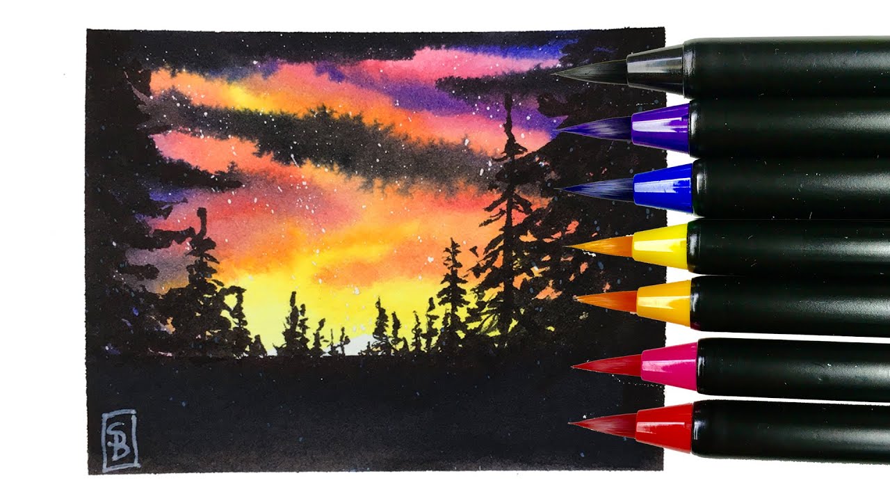 Easy How to Paint Sunset with Clouds with Arteza Real Brush Pens