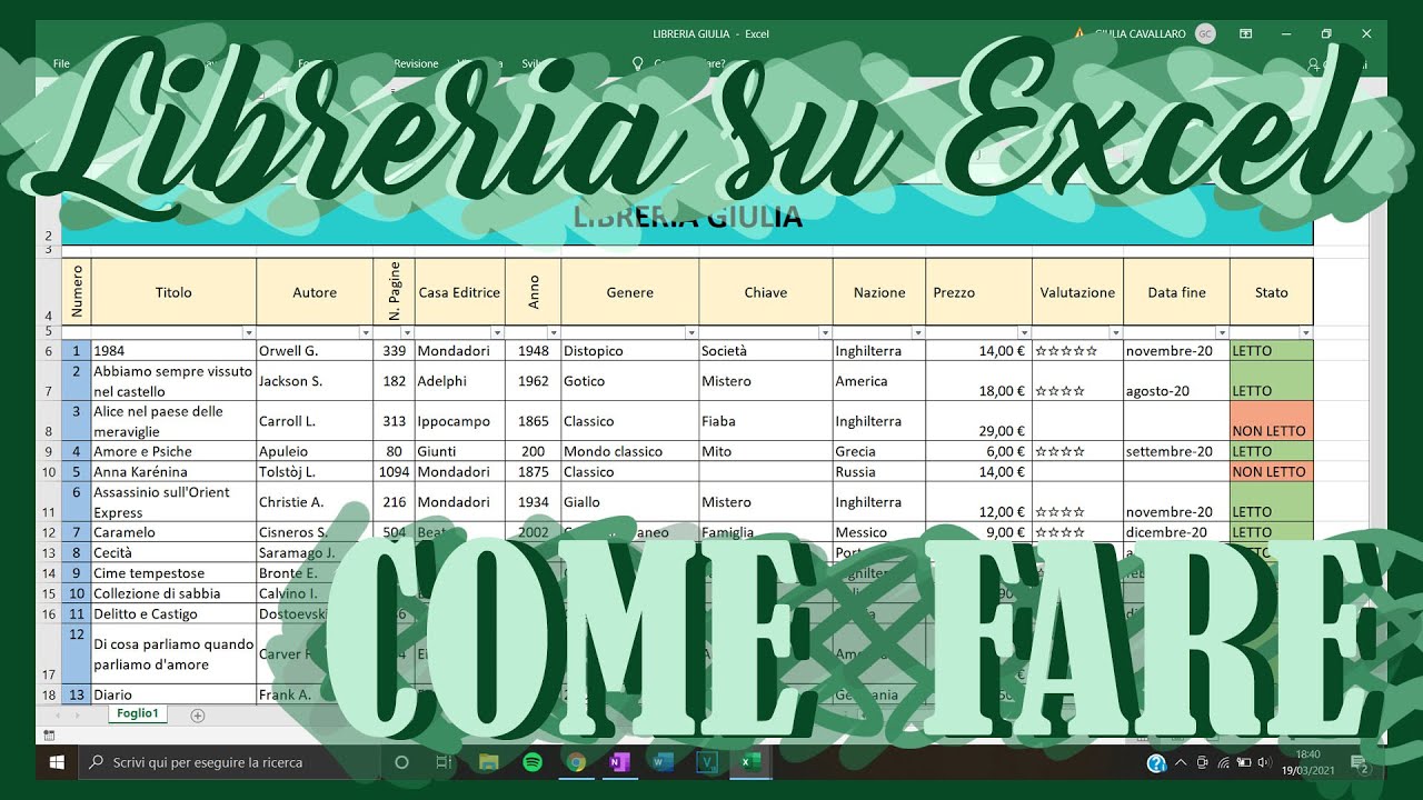 Il mio ARCHIVIO di LIBRI su EXCEL - COME FARE// Giuds