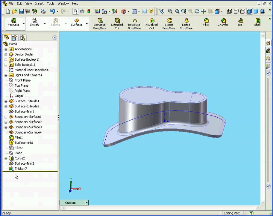 solidworks surface design Thicken training