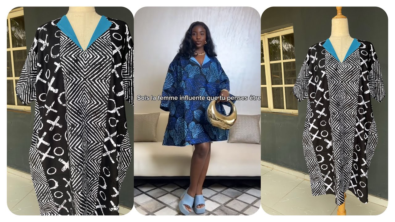How to cut and sew stylish bubu dress with a lapel in front.// beginner’s friendly