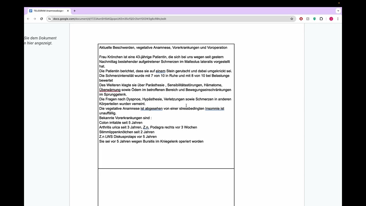 FSP Bayern Arztbrief Korrektur OSG-Distorsin/Sprunggelenksfraktur Korrektur (Fachsprachprüfung)