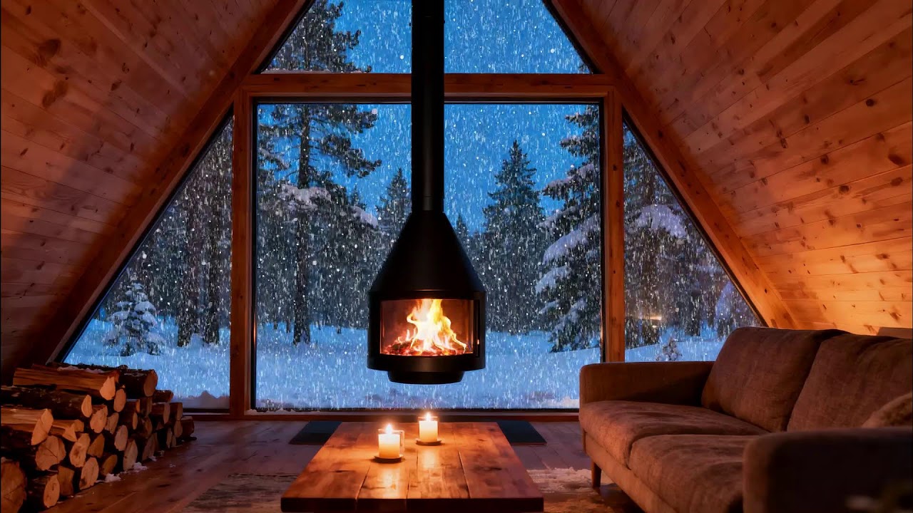 Silent Winter Cabin 🔥 Snow Outside, Warm Fireplace Inside