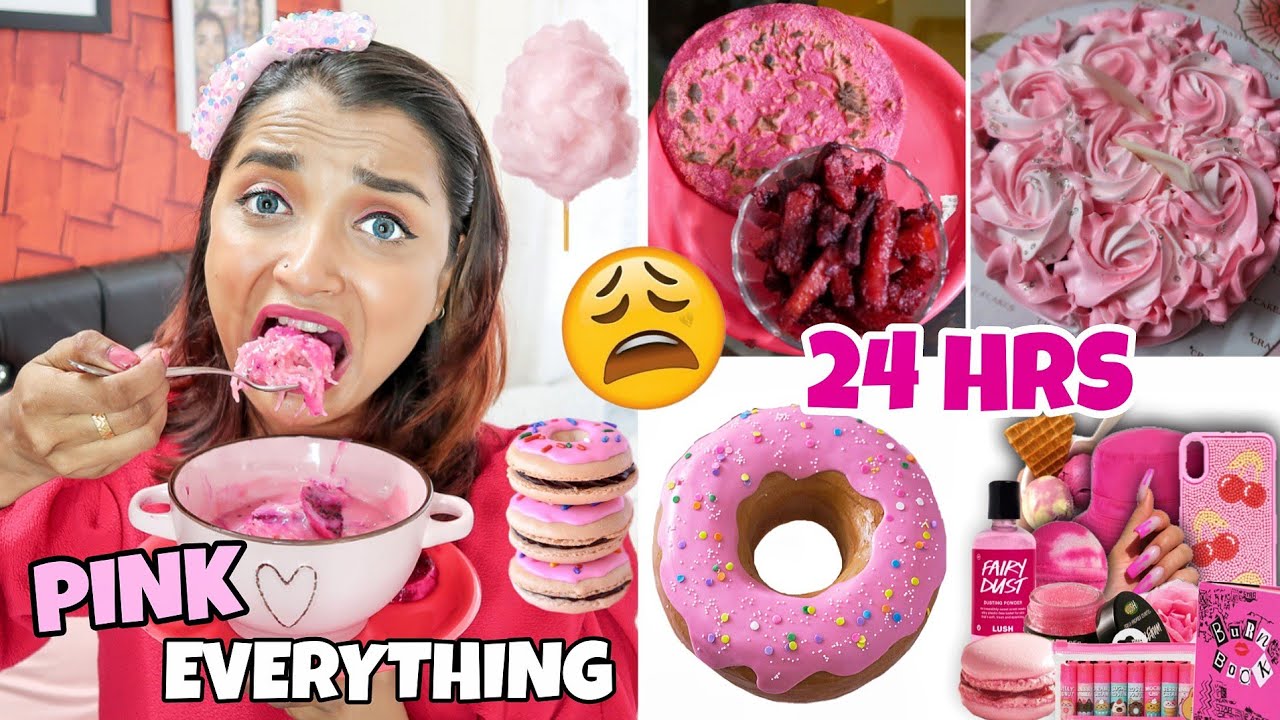 I used PINK THINGS for 24 HOURS Challenge - Using Pink Colour & Eating PINK FOOD CHALLENGE - India