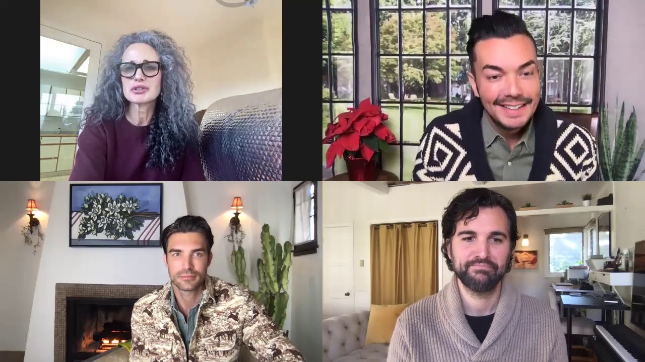 Peter Porte, Juan Pablo Di Pace and Andie MacDowell  on their LGBTQ holiday film Dashing in December