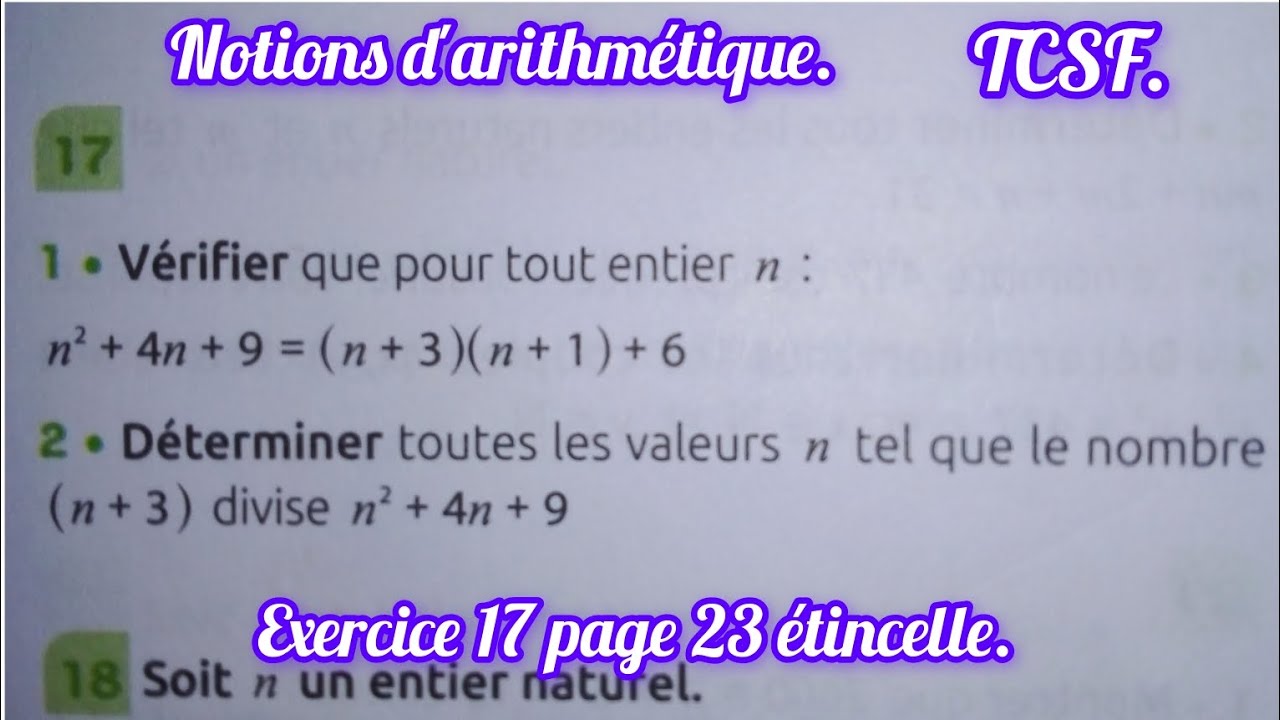 notions d'arithmetique :exercice 17 page 23 étincelle TCSF.