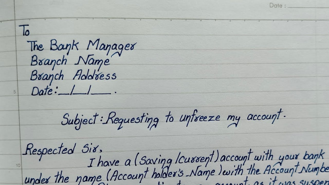 Application For Unfreeze Bank Account || 