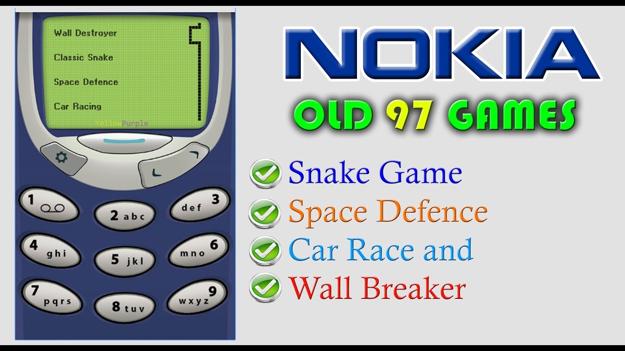 OLD NOKIA 97 GAMES such as Snake Games, Space Defence, Car Race and Wall Breaker