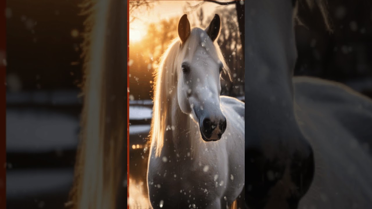 Christmas,Golden Winter Sunlight, Horse At The River. Landscape, Countryside. #home#horse#shortsfeed