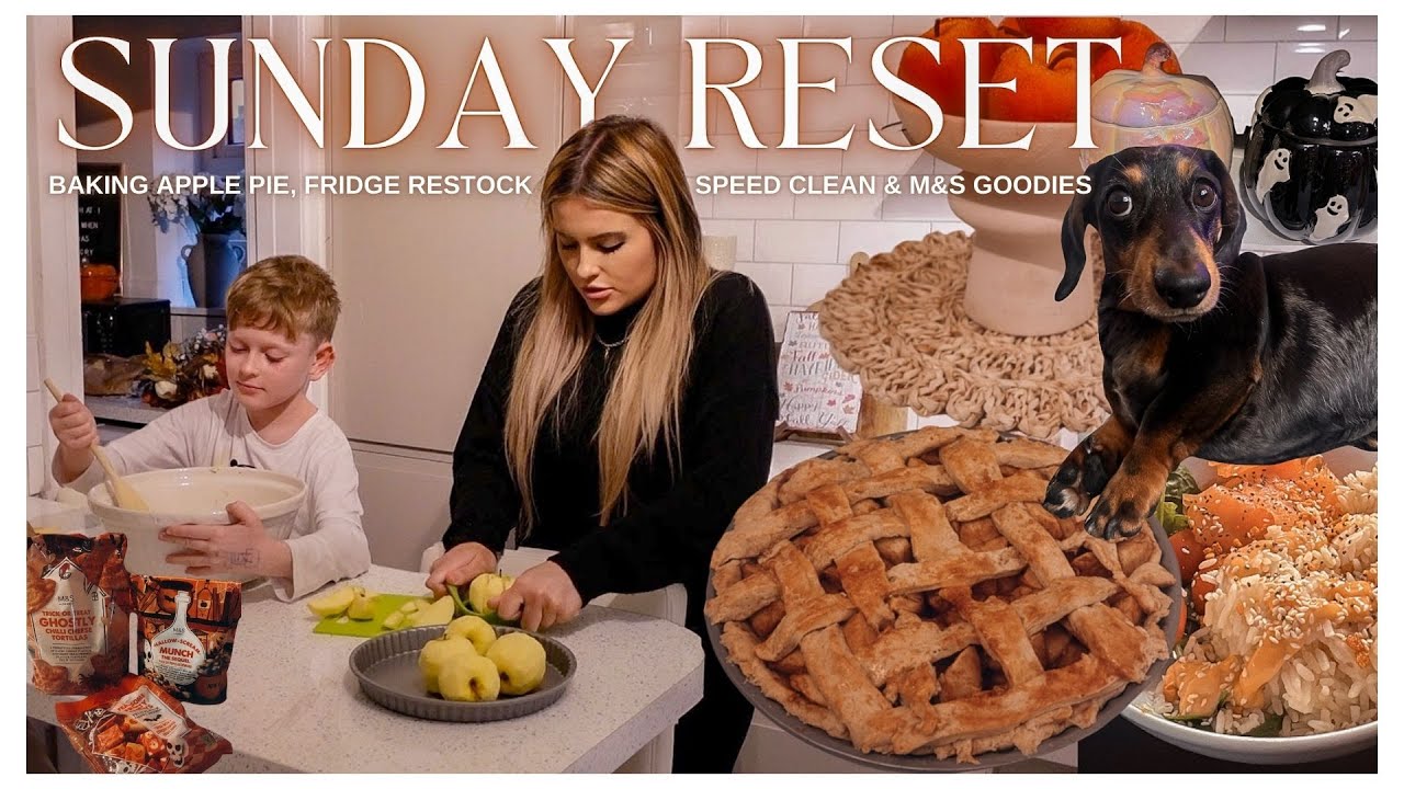 SUNDAY RESET - Speed cleaning, fridge restock, & Baking apple pie 🥧