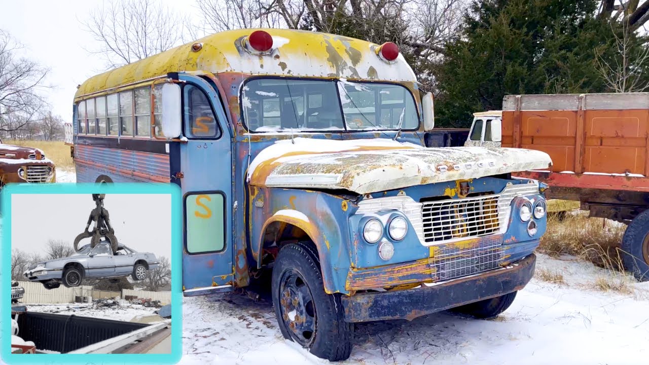 I got an ANTIQUE BUS with a cool story, plus hauling cars to the shredder claw in the SNOW!!!