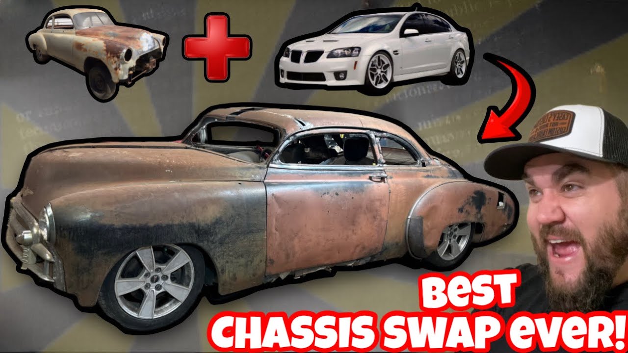 CHOPPED & WIDENED! BEST BUDGET CHASSIS SWAP EVER! 1950 CHEVY ON A PONTIAC GTO FRAME!