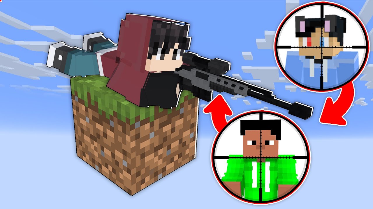 I Cheated With Gun On ONE BLOCK In Minecraft!