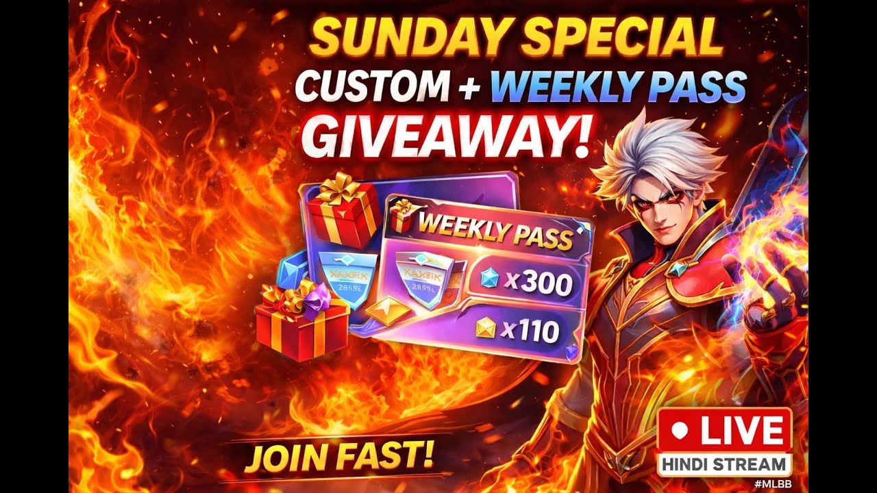 Sunday Special Custom + Weekly Pass Giveaway 🔥Day 34 | Join Fast |live  (Hindi) #mlbb