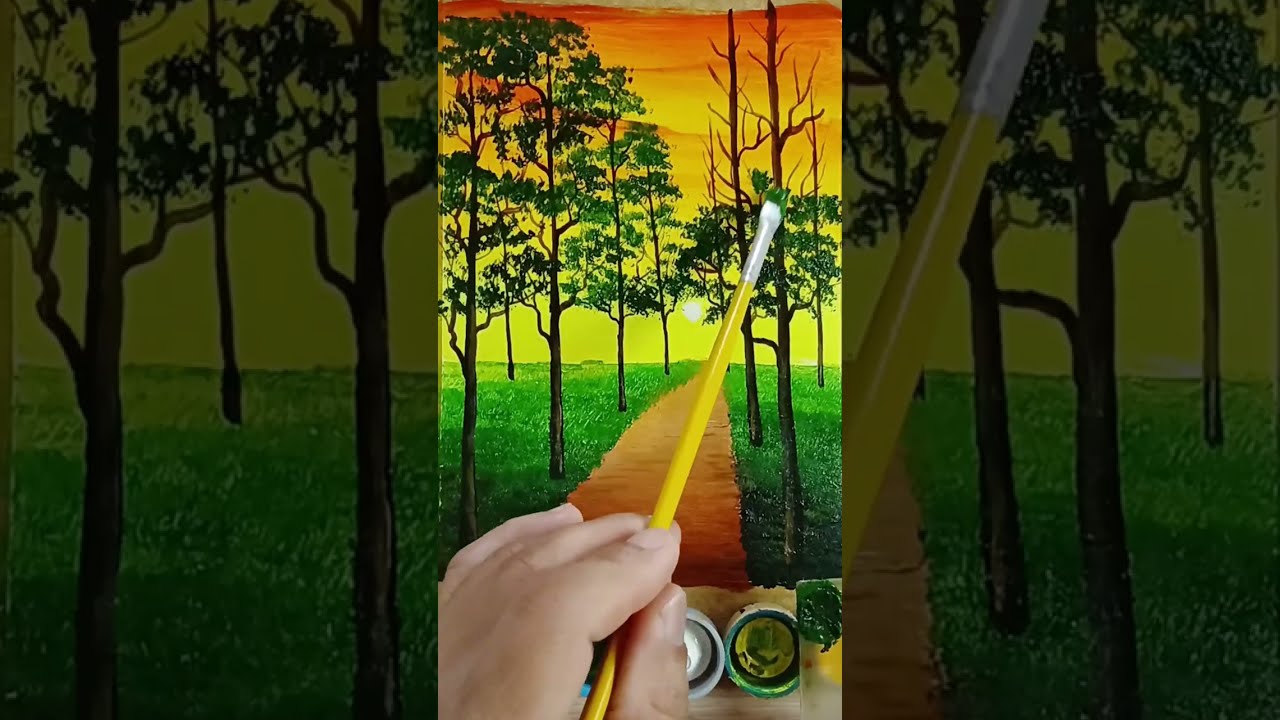 Como Pintar Caminho de &Aacute;rvore no P&ocirc;r do Sol 