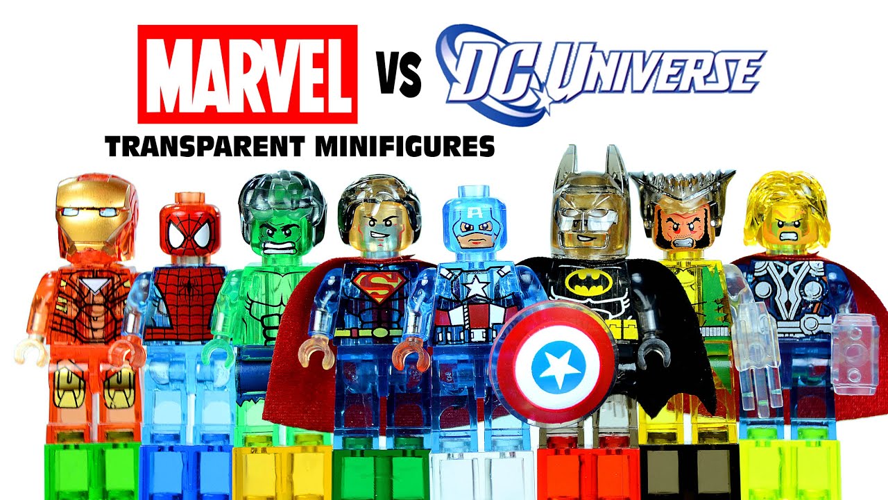 Marvel DC Superheroes Transparent BOOTLEGO Unofficial Minifigures Set 13 Avengers vs Justice League