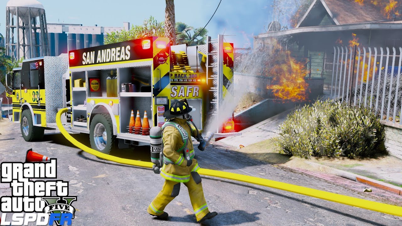 GTA 5 Firefighter Mod New Firetruck With Working Fire Hose & Nozzle (LSPDFR Fire Callouts)