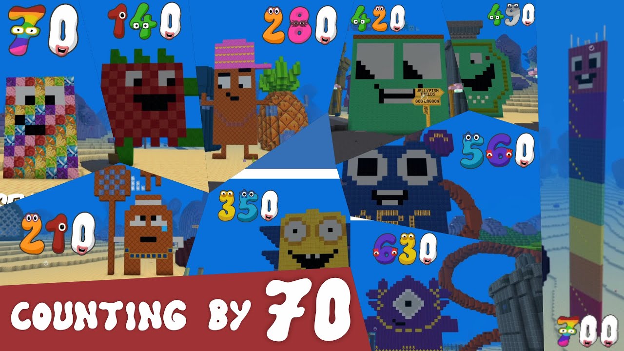 Count by 70 in Minecraft Spongebob world - Numberblocks