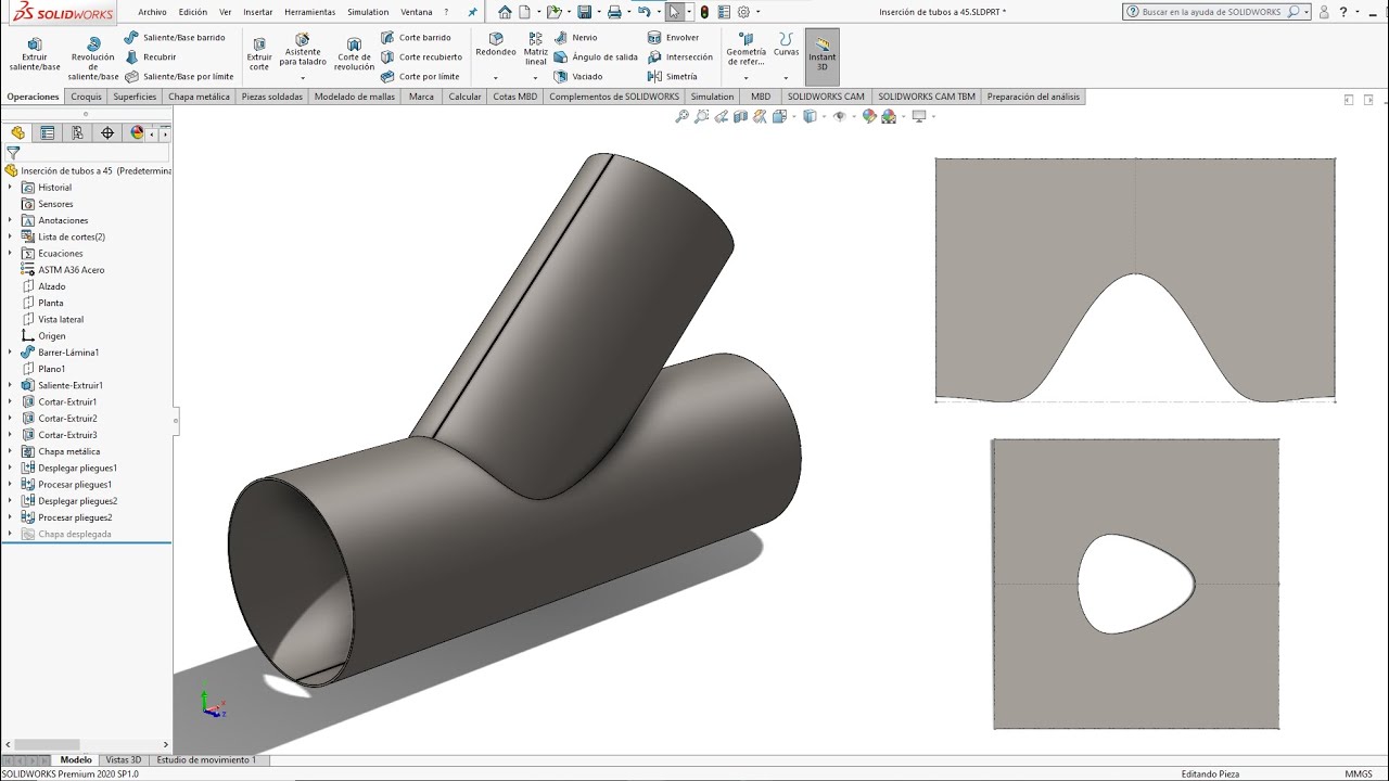 Trazado de boca de pescado de chapa | Calderería | Chapa metálica en SolidWorks