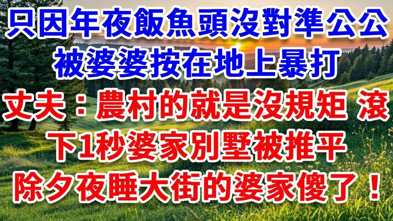 只因年夜飯魚頭沒對準公公，被婆婆按在地上暴打，丈夫：農村的就是沒規矩 滾！下一秒婆家別墅被推平，除夕夜睡大街的婆家傻了！#詩涵講故事#為人處世#生活經驗#情感故事#晚年哲理#說故事#完結文#原創故