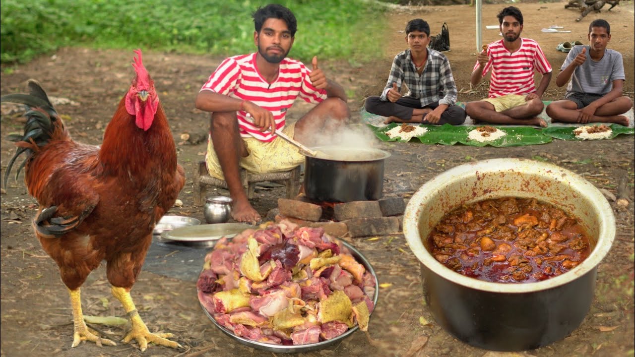 Country Chicken Curry | Tribe Boys Cooking Delicious Red Country Chicken Eating | Desi Chicken gravy