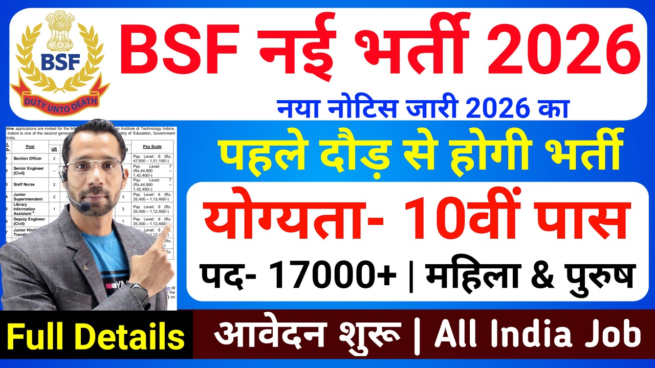 BSF में निकली 1700 पदों पर भर्ती | BSF New Vacancy 2026 | BSF Constable Open Rally Bharti 2026