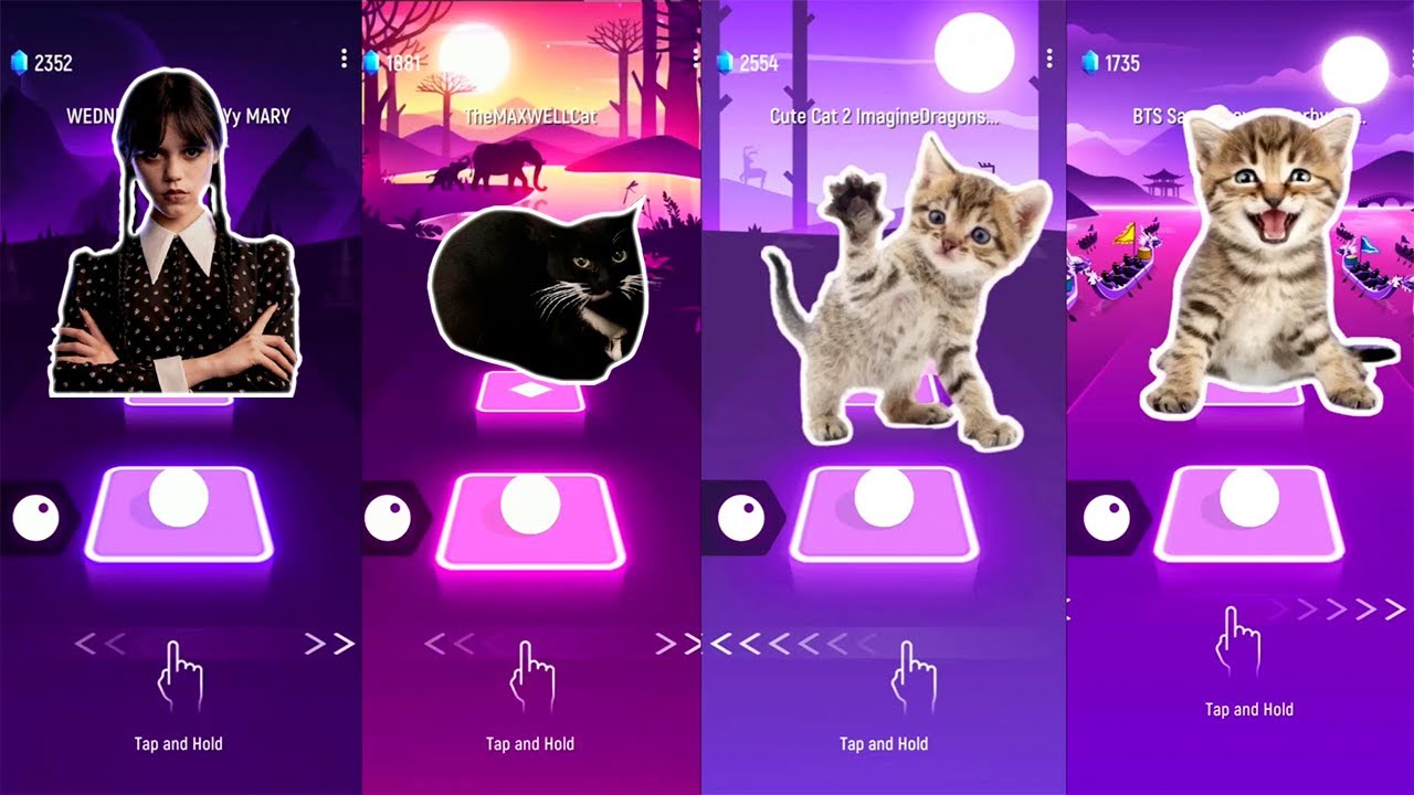 Wednesday Lady Gaga Bloody MAXWELL Cat Cute Cats Believer Savage Bongo Cat Tiles Hop EDM Rush!