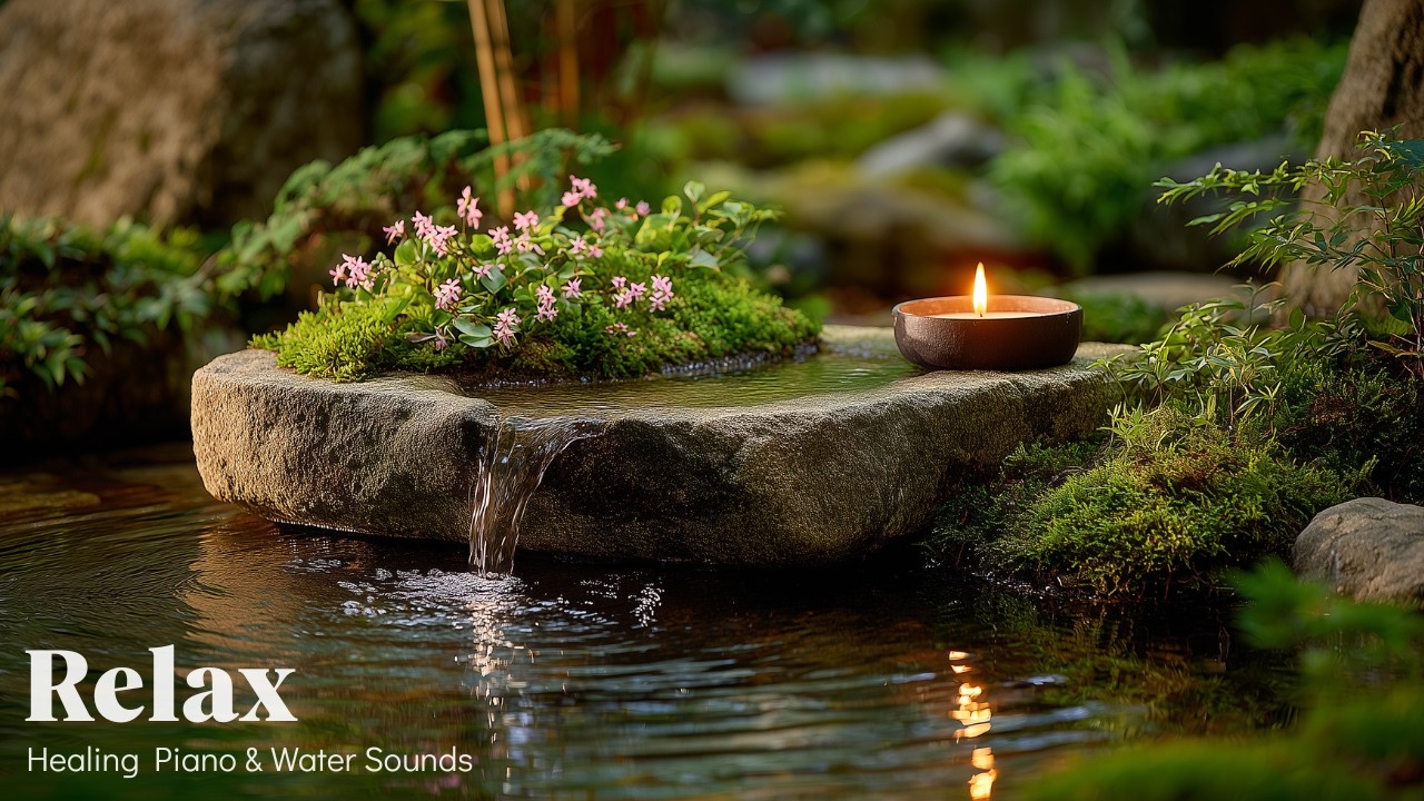 Soothing Water Sounds in Japanese Garden 🌿 Healing Piano Music for Inner Peace & Anxiety Relief