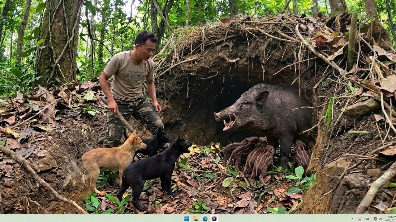 What did my puppies and I do when we encountered a wild boar giving birth?, De life vn