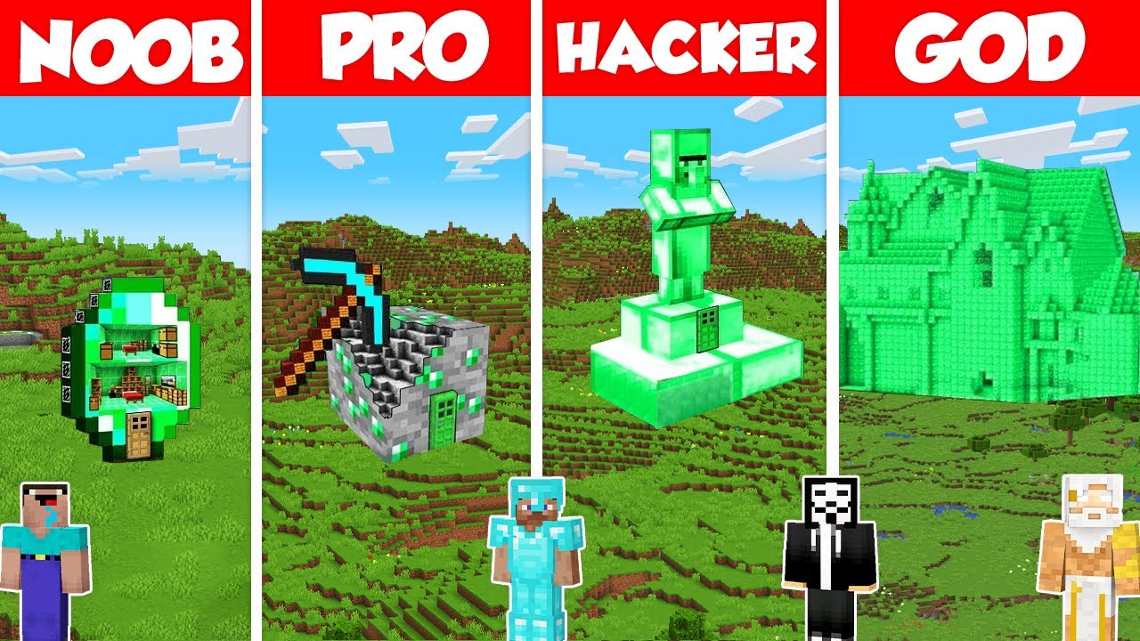 Emerald House Build Battle Challenge - Noob vs Pro vs Hacker vs God - Minecraft Animation