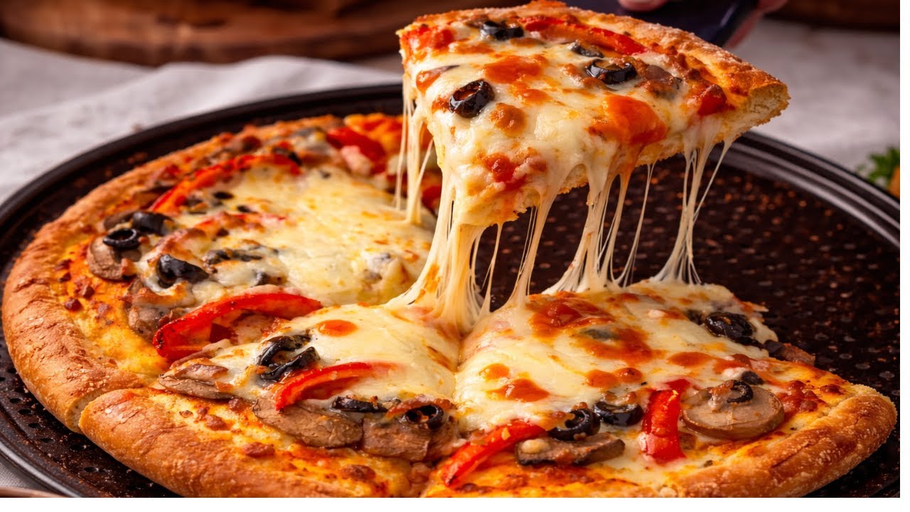 The 40 Second Healthy NY Pizza Professional Chef Secret for a 1 Meter Cheese Stretch! l Best dinner