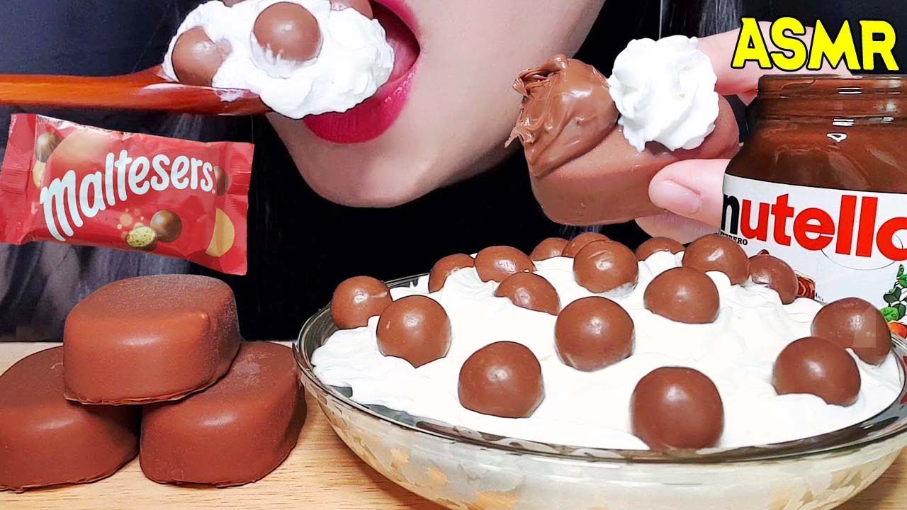 ASMR MALTESERS with Whipped Cream+CHOCOLATE ICE CREAM Eating Sounds MUKBANG 몰티져스+아이스크림 먹방 | JU ASMR