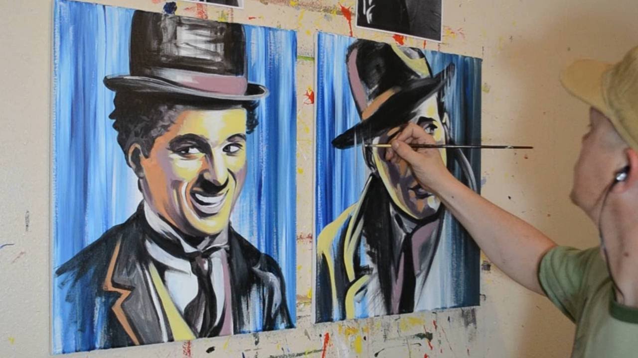 Painting Charlie Chaplin and Humphrey Bogart