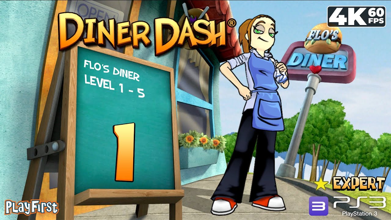 Diner Dash 3D (PlayStation 3) - 4K60 Walkthrough Part 1 - Flo's Diner, Level 1-5
