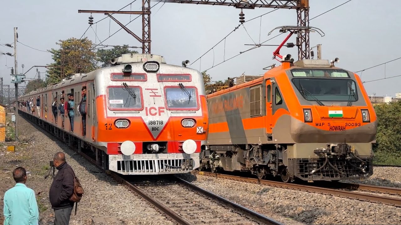 Unique model trains crossing Hindmotor: Amrit Bharat Express Entering Kamakhya + EMU locals