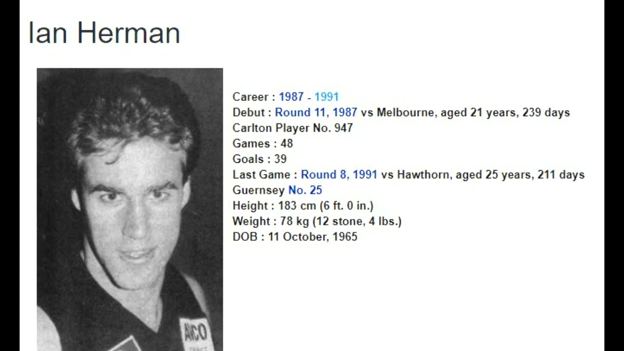 Ian Herman 1987 - Carlton Football Club Past Player
