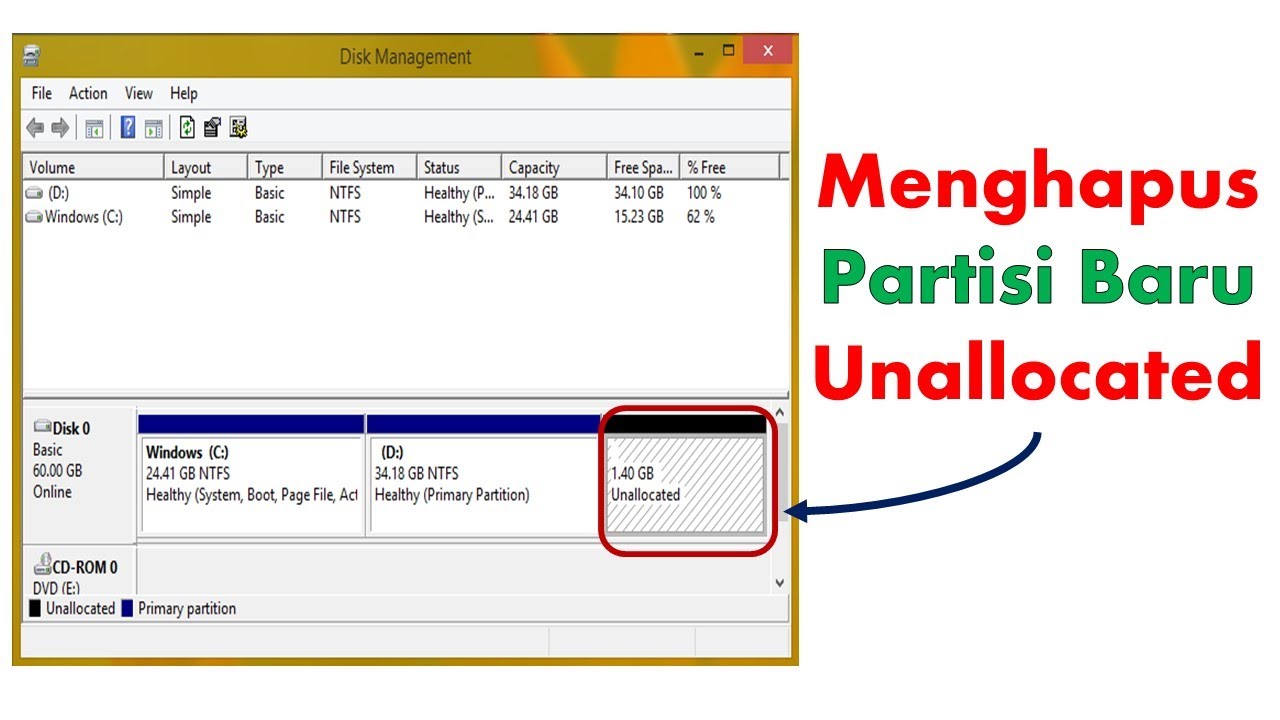 Cara Hapus Partisi Baru unallocated space di WIndows 10