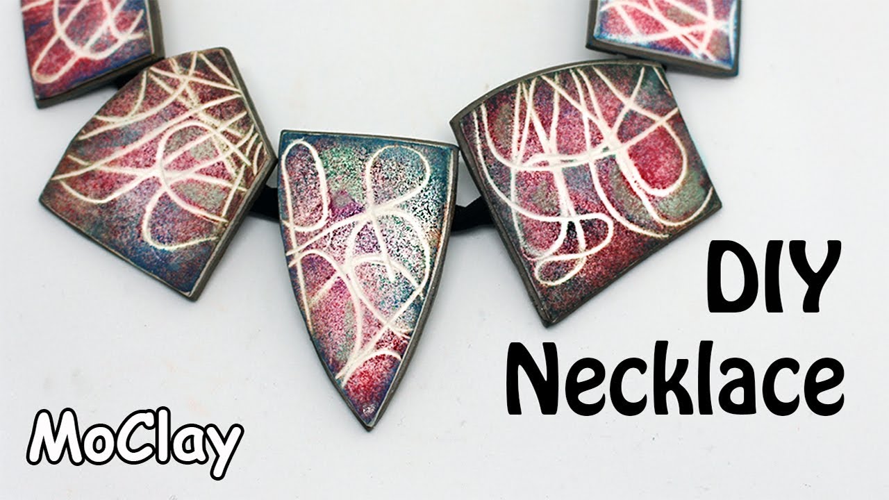 DIY Necklace  with ink stamps effects  - Polymer clay tutorial