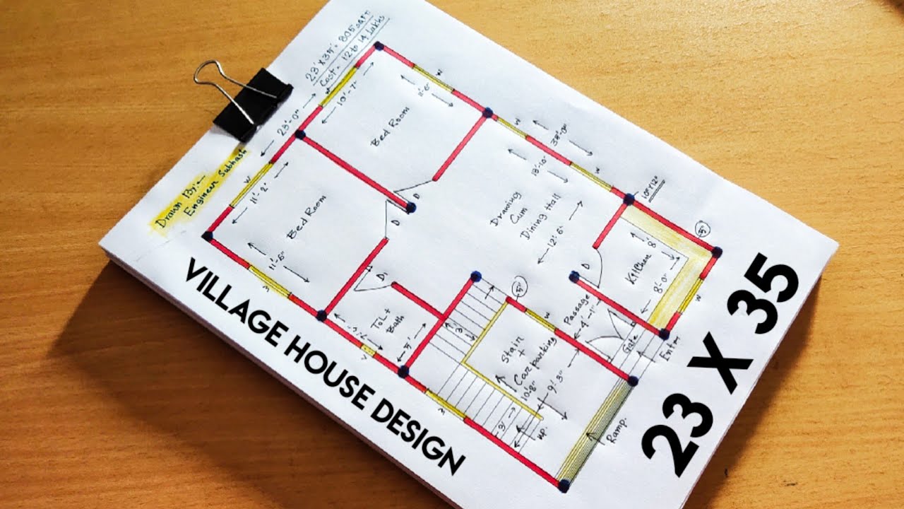 simple village house plan with car parking II 23 x 35 ghar ka naksha II 2 bhk home design