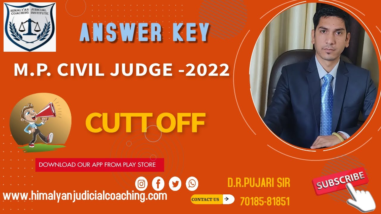 M.P.CIVIL JUDGE-2022 || PRELIMINARY EXAM -2022 || ANSWER KEY || CUTT OFF || D.R.PUJARI