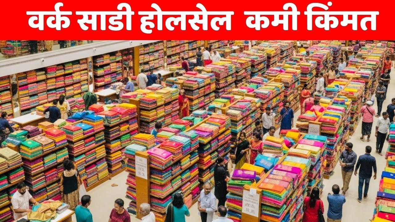 वर्क साड़ी होलसेल कमी कीमत - Punam Jimmy Chu Organza Geroget होलसेल सूरत मार्केट 
