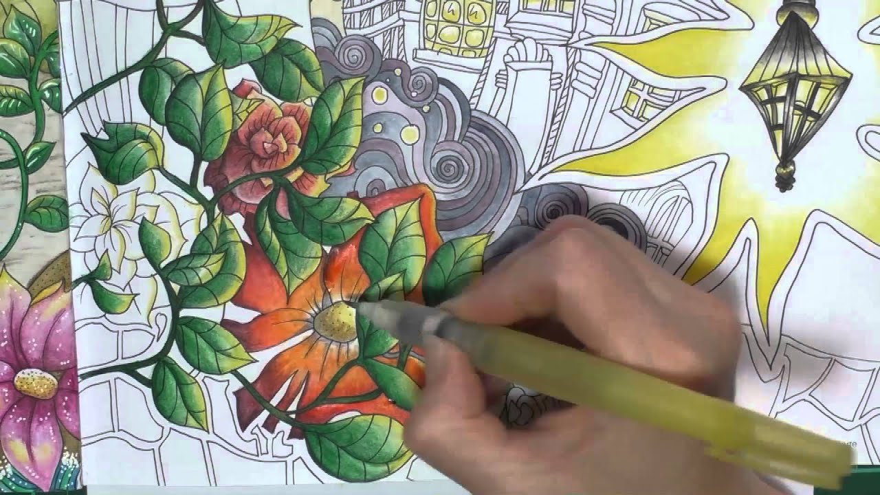 Speed Colouring: English Village from The Magical City. Derwent Inktense pencils.