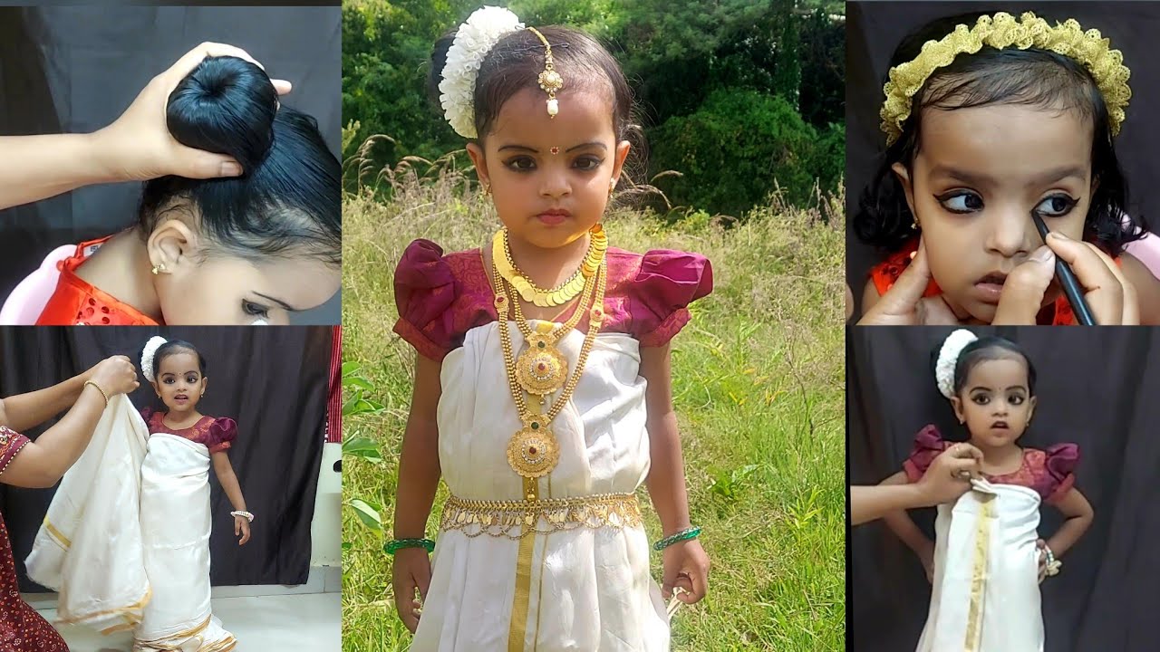 onam dress for baby girl/onam makeup look for girl baby/kerala style dress/kids onam dress